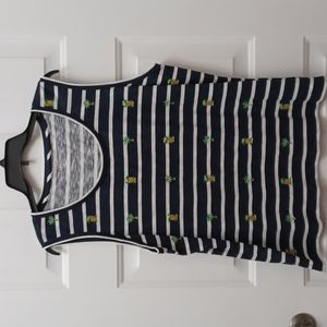 SALE Talbots sz XL navy white pineapple palm tree tank top shirt